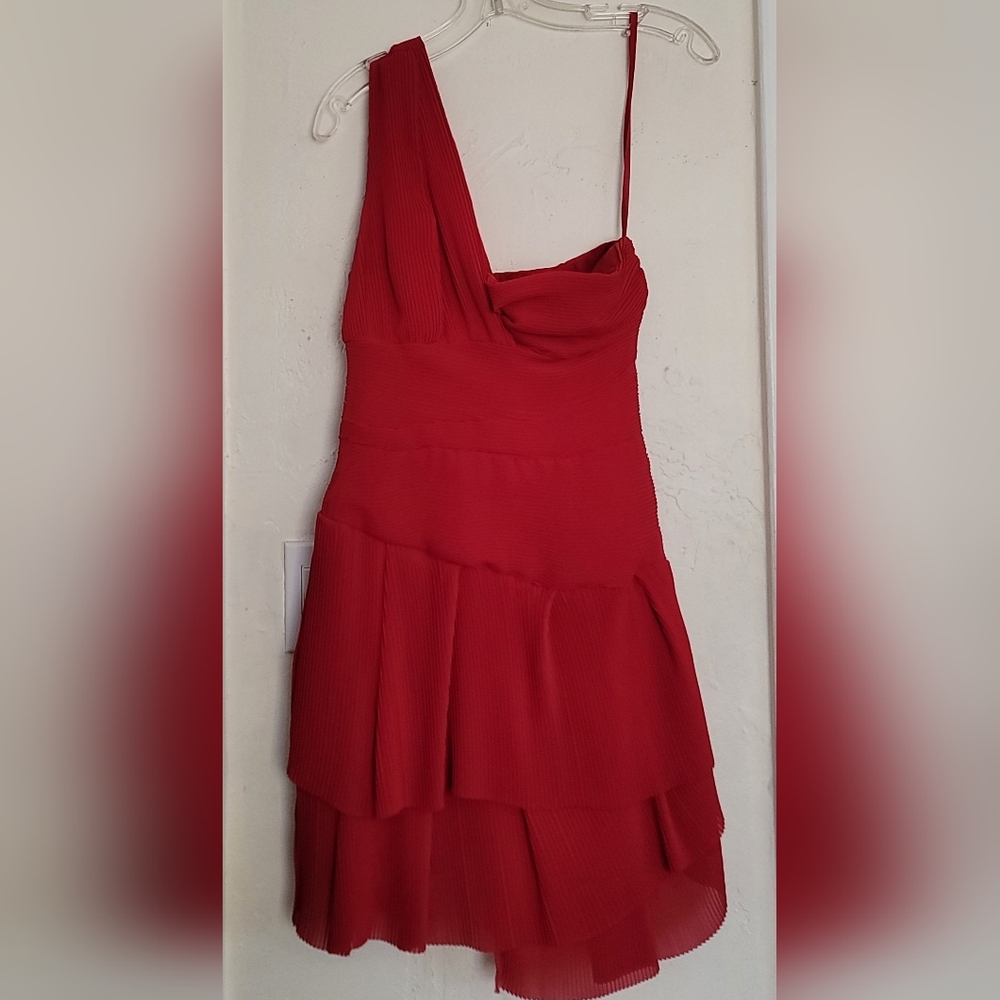 Reiss Dress Wimens Size 2 Dacey Hot Pink One Shoulder Mini Accordion Pleated